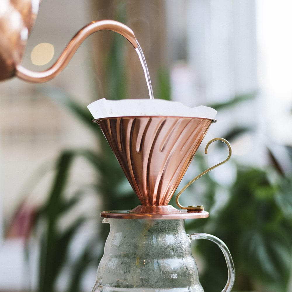 Hario V60 Copper Coffee Dripper Size 02 - pouring water