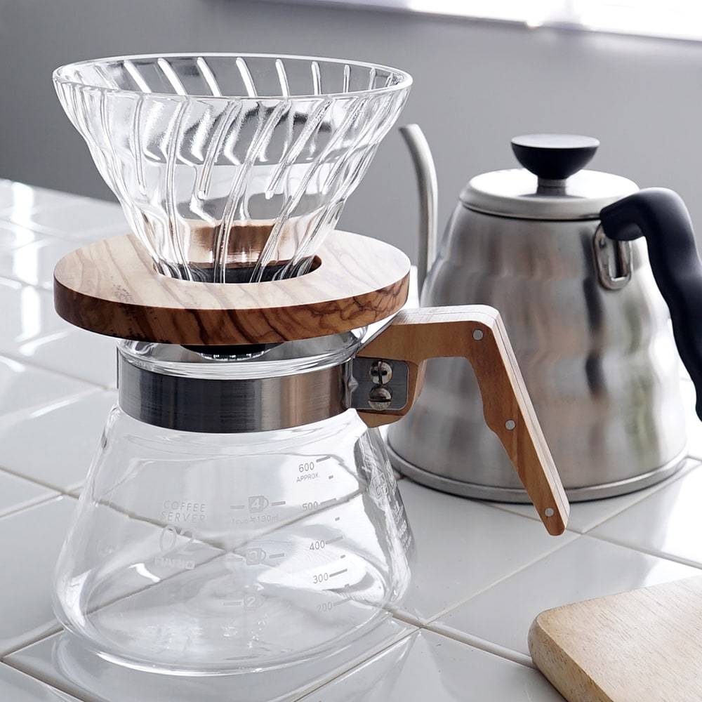 Hario V60 Glass Coffee Dripper Olive Wood - Size 01